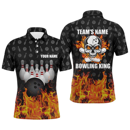 Custom Bowling Polo Shirts, Bowling King Men Polo Shirt, Personalized Skull Bowling Team Bowlers Jersey