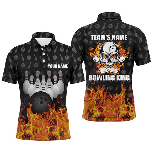 Custom Bowling Polo Shirts, Bowling King Men Polo Shirt, Personalized Skull Bowling Team Bowlers Jersey