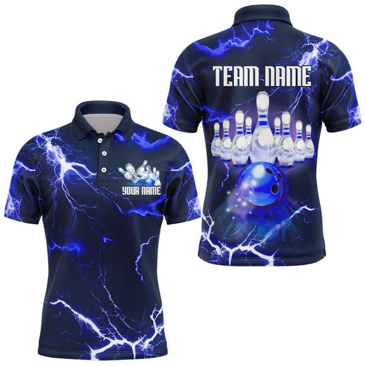 Custom Bowling Polo Shirts, Bowling Polo Shirt For Men Lightning Thunder Bowling Jersey Custom Bowling Jersey