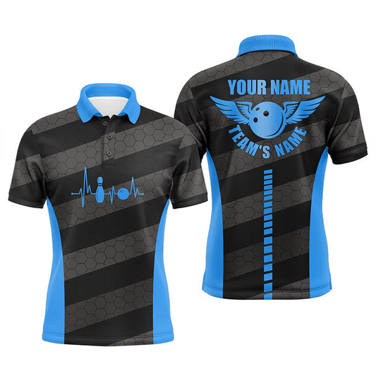 Custom Bowling Polo Shirts, Bowling Polo Shirts For Men Custom Bowling Team Shirts For Bowlers, Team Bowling Jerseys Blue