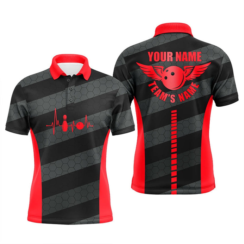 Custom Bowling Polo Shirts, Bowling Polo Shirts For Men Custom Bowling Team Shirts For Bowlers, Team Bowling Jerseys Red