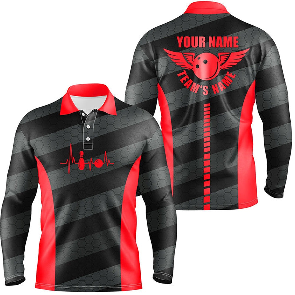 Custom Bowling Polo Shirts, Bowling Polo Shirts For Men Custom Bowling Team Shirts For Bowlers, Team Bowling Jerseys Red