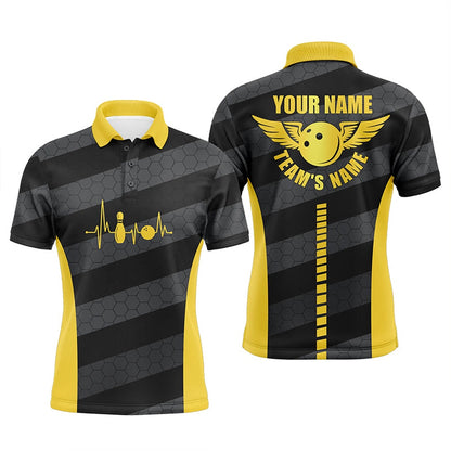 Custom Bowling Polo Shirts, Bowling Polo Shirts For Men Custom Bowling Team Shirts For Bowlers, Team Bowling Jerseys Yellow