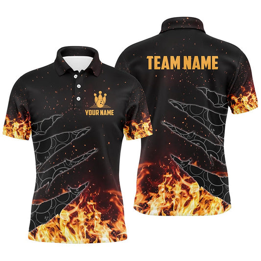 Custom Bowling Polo Shirts, Bowling Polo Shirts For Men Custom Flame Camo Bowling Team Jerseys, Gifts For Bowlers