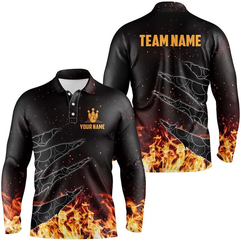 Custom Bowling Polo Shirts, Bowling Polo Shirts For Men Custom Flame Camo Bowling Team Jerseys, Gifts For Bowlers