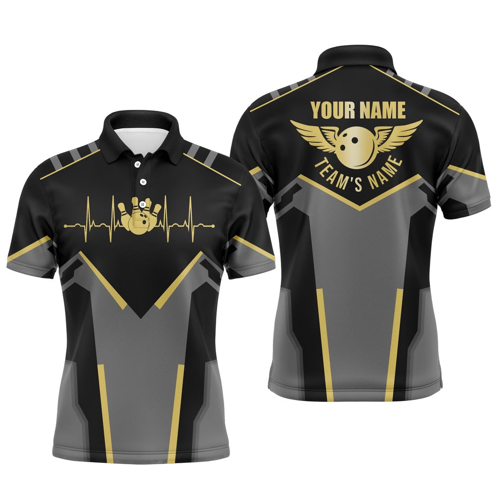 Custom Bowling Polo Shirts, Bowling Polo Shirts For Men Custom Team Name Black Bowling Team Jersey, Gift For Team Bowlers