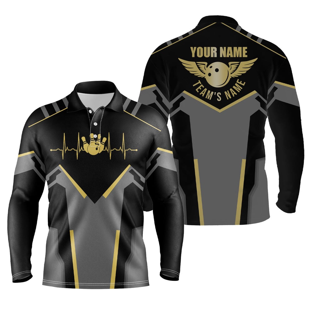 Custom Bowling Polo Shirts, Bowling Polo Shirts For Men Custom Team Name Black Bowling Team Jersey, Gift For Team Bowlers