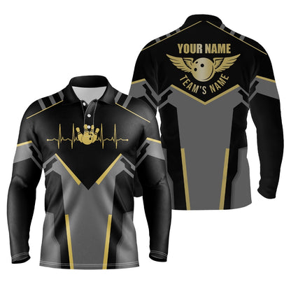 Custom Bowling Polo Shirts, Bowling Polo Shirts For Men Custom Team Name Black Bowling Team Jersey, Gift For Team Bowlers