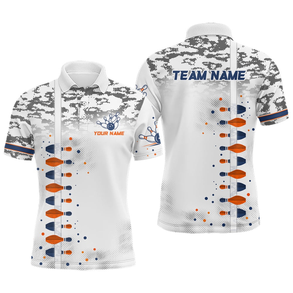 Custom Bowling Polo Shirts, Bowling Shirt For Men Camo Grey Bowling Jersey Polo Bowling Team League