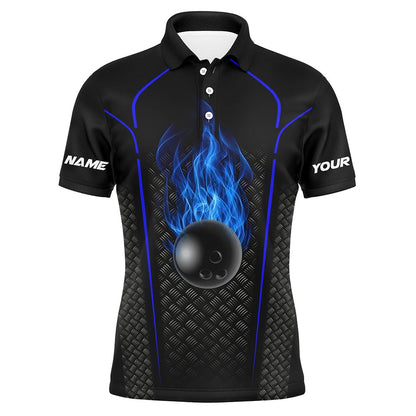 Custom Bowling Polo Shirts, Bowling Shirt For Men Custom Polo Bowling Jersey Bowling Team Shirt For Men Black Blue