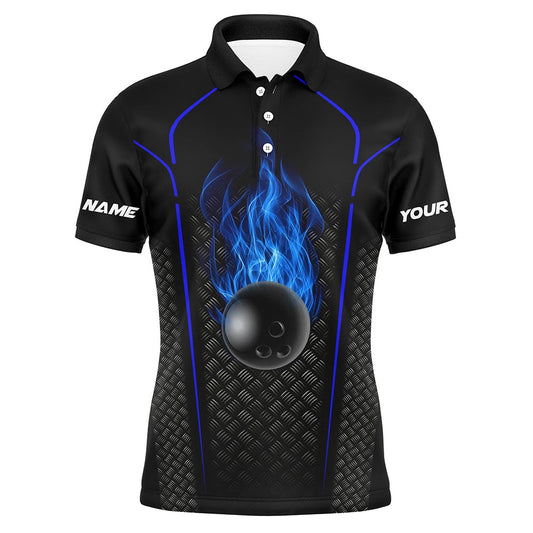 Custom Bowling Polo Shirts, Bowling Shirt For Men Custom Polo Bowling Jersey Bowling Team Shirt For Men Black Blue