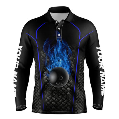 Custom Bowling Polo Shirts, Bowling Shirt For Men Custom Polo Bowling Jersey Bowling Team Shirt For Men Black Blue