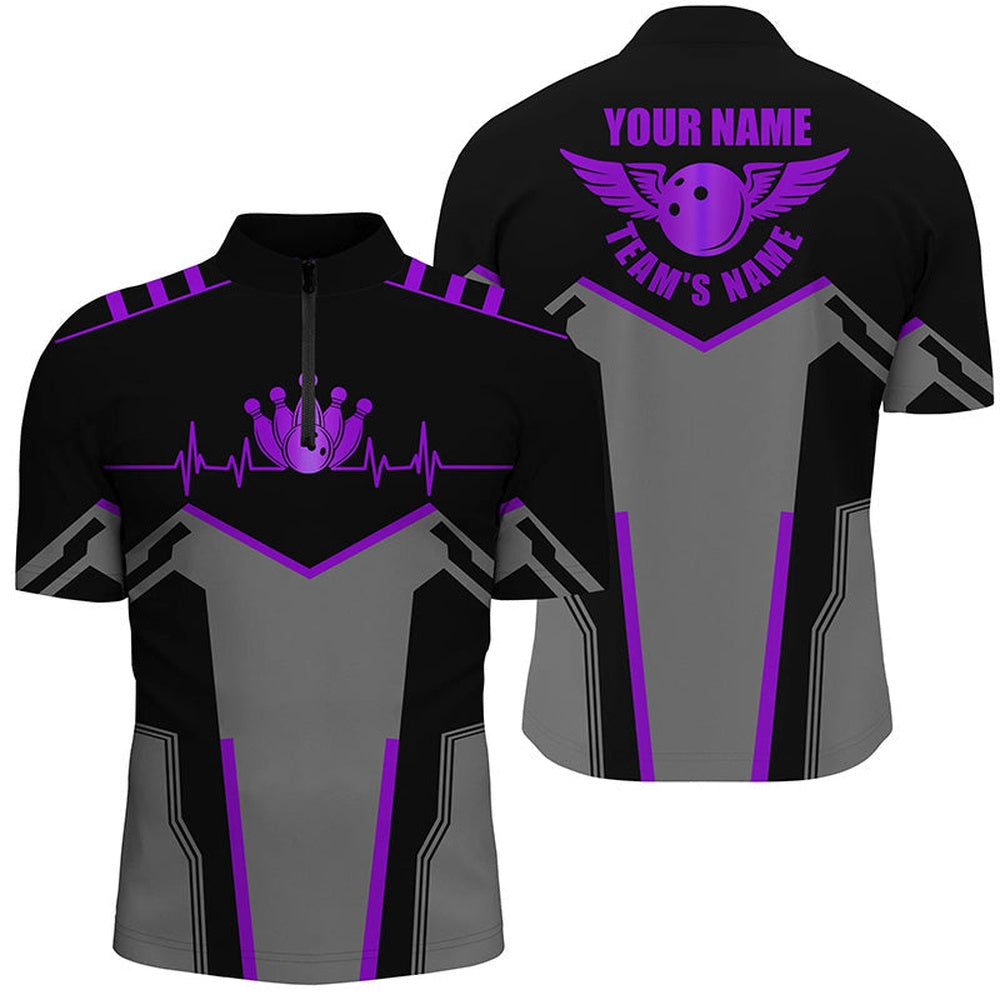 Custom Bowling Polo Shirts, Bowling Shirts For Men Custom Name And Team Name Bowling Ball And Pins, Team Bowling Shirts Purple