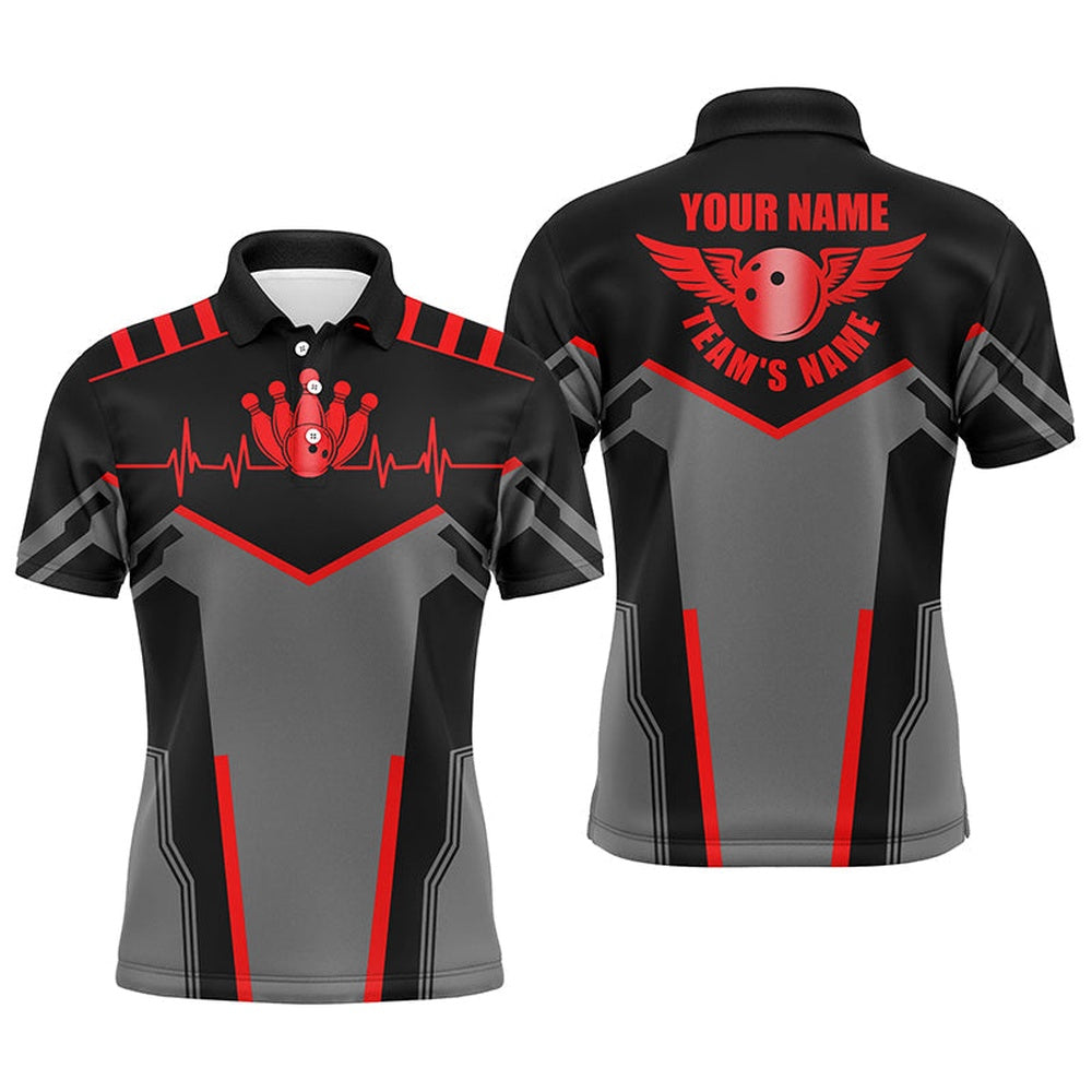 Custom Bowling Polo Shirts, Bowling Shirts For Men Custom Name And Team Name Bowling Ball And Pins, Team Bowling Shirts Red