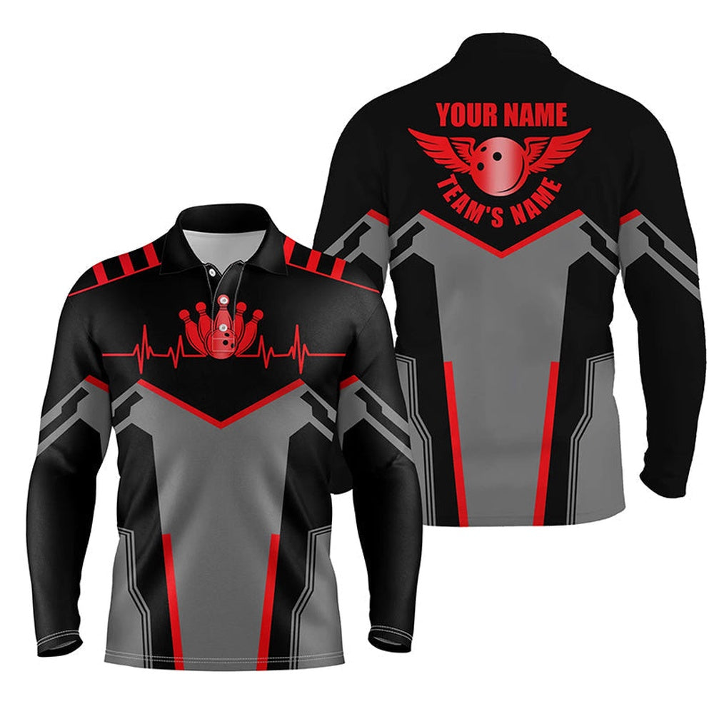 Custom Bowling Polo Shirts, Bowling Shirts For Men Custom Name And Team Name Bowling Ball And Pins, Team Bowling Shirts Red