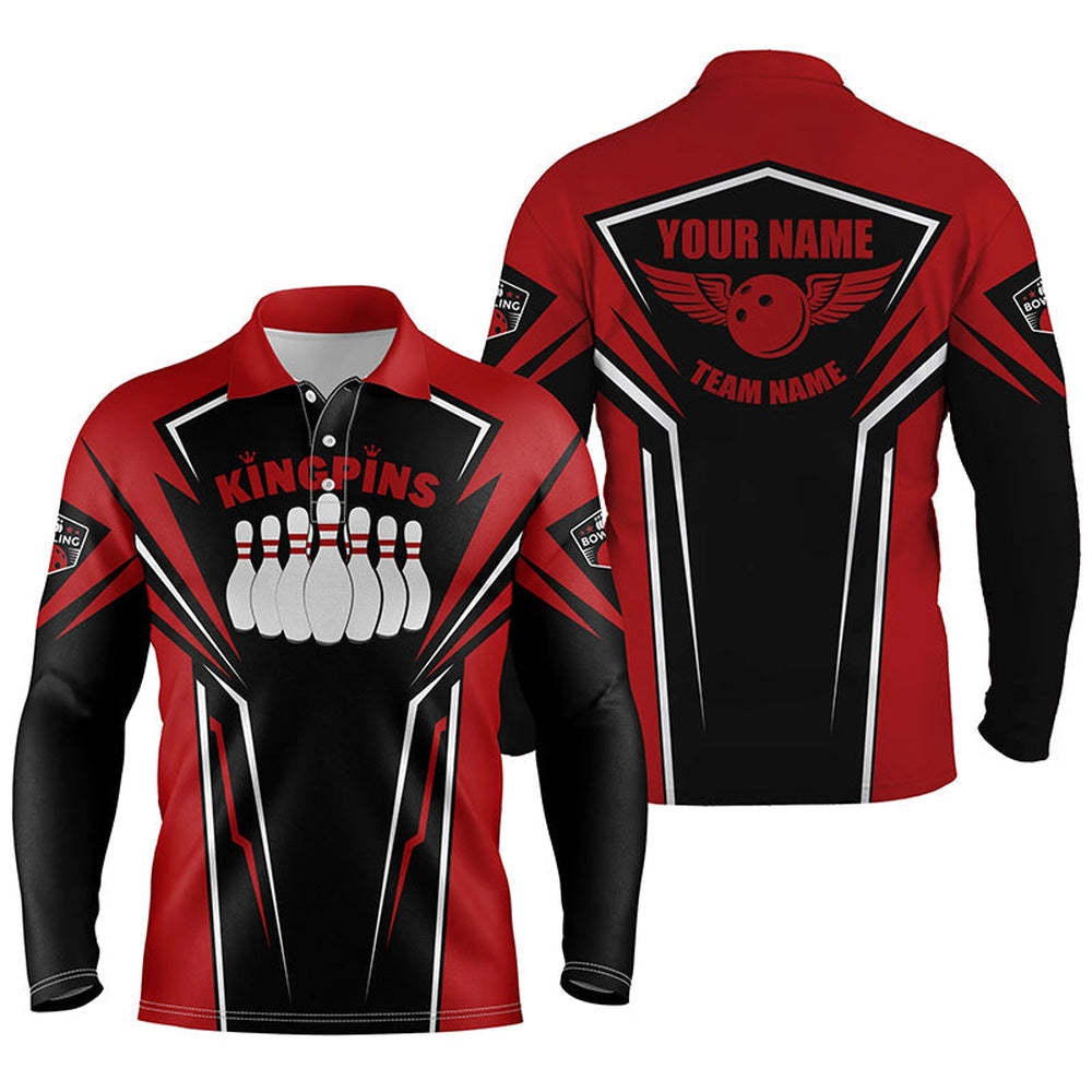 Custom Bowling Polo Shirts, Bowling Shirts For Men Custom Name And Team Name King Pins Bowling Jerseys, Bowling Team Shirts Red