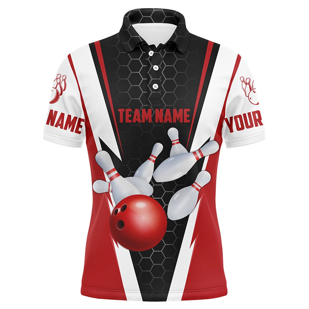 Custom Bowling Polo Shirts, Bowling Shirts For Men Custom Name And Team Name Strike Bowling Ball And Pins, Team Bowling Shirts