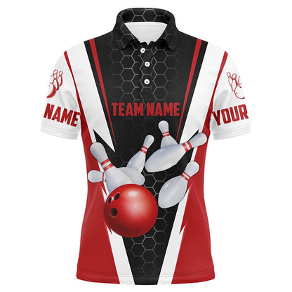 Custom Bowling Polo Shirts, Bowling Shirts For Men Custom Name And Team Name Strike Bowling Ball And Pins, Team Bowling Shirts