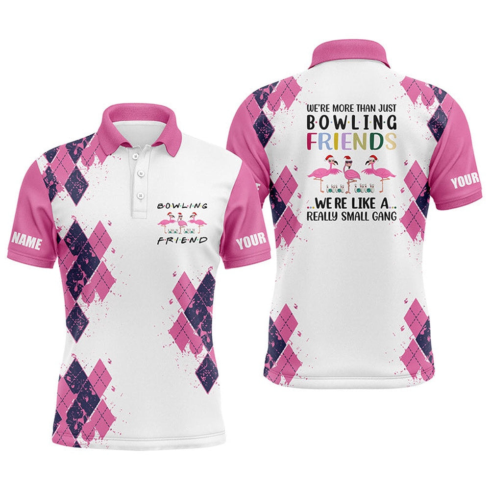 Custom Bowling Polo Shirts, Bowling Shirts For Men Custom Name We'Re More Than Just Bowling Friends Flamingo, Funny Bowl Gifts
