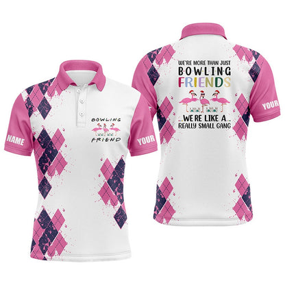 Custom Bowling Polo Shirts, Bowling Shirts For Men Custom Name We'Re More Than Just Bowling Friends Flamingo, Funny Bowl Gifts