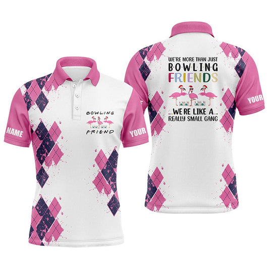 Custom Bowling Polo Shirts, Bowling Shirts For Men Custom Name We'Re More Than Just Bowling Friends Flamingo, Funny Bowl Gifts