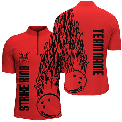 Custom Bowling Polo Shirts, Bowling Shirts For Men Custom Team Name Strike King Flaming Team Bowling Shirts Red
