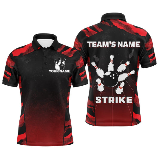 Custom Bowling Polo Shirts, Camo Bowling Polo Shirt For Men Custom Name And Team Name Strike Bowling Short Sleeve Jerseys