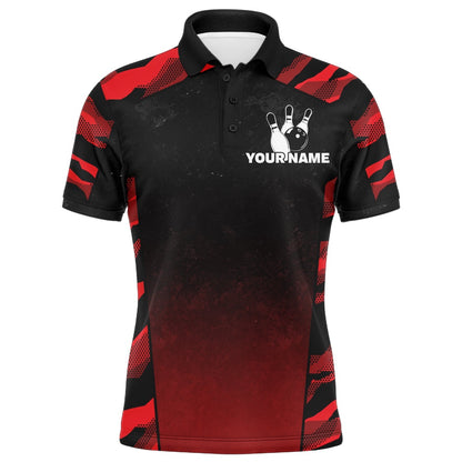 Custom Bowling Polo Shirts, Camo Bowling Polo Shirt For Men Custom Name And Team Name Strike Bowling Short Sleeve Jerseys