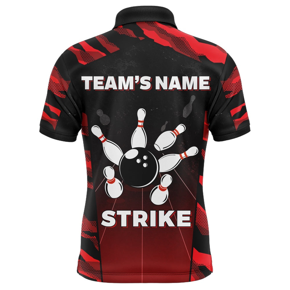 Custom Bowling Polo Shirts, Camo Bowling Polo Shirt For Men Custom Name And Team Name Strike Bowling Short Sleeve Jerseys