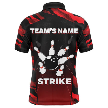 Custom Bowling Polo Shirts, Camo Bowling Polo Shirt For Men Custom Name And Team Name Strike Bowling Short Sleeve Jerseys