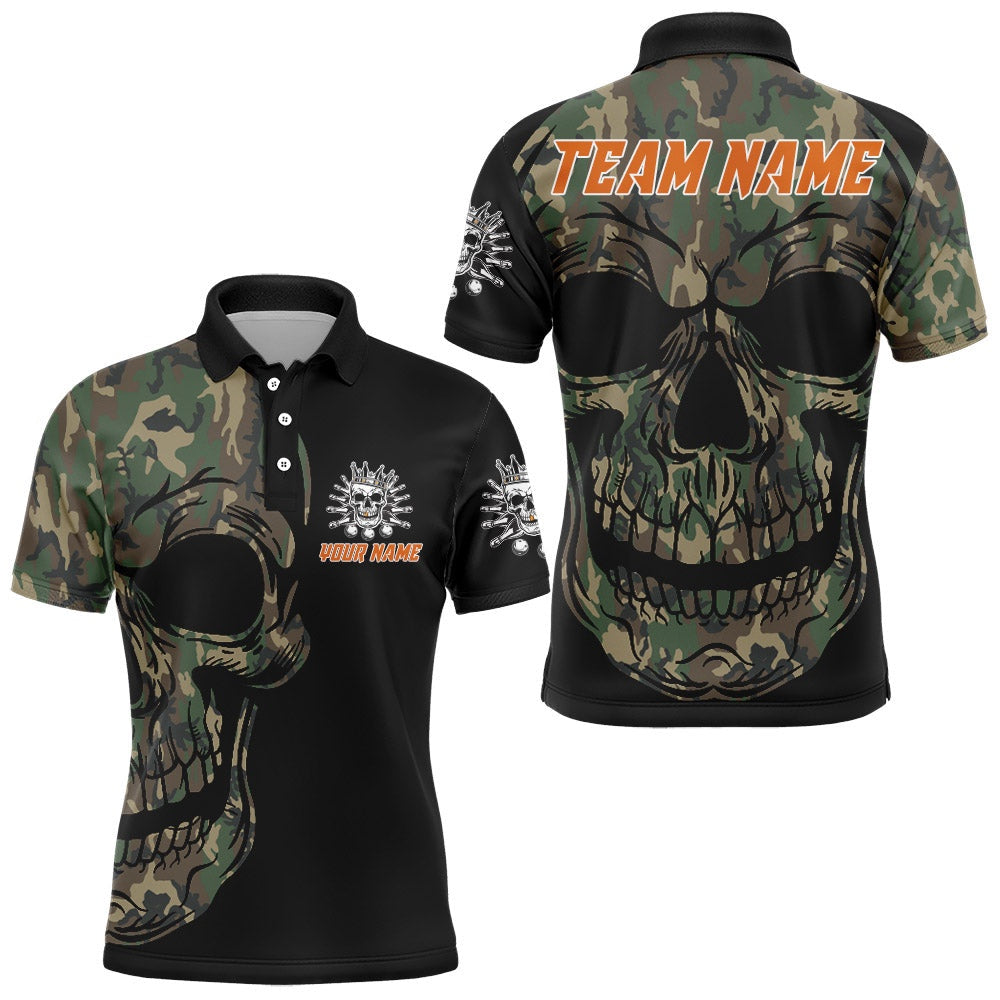 Custom Bowling Polo Shirts, Camo Bowling Shirt Custom Skull Bowling Jersey Men Bowling Polo Shirt For Team