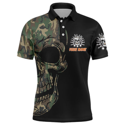 Custom Bowling Polo Shirts, Camo Bowling Shirt Custom Skull Bowling Jersey Men Bowling Polo Shirt For Team