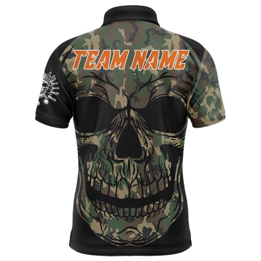 Custom Bowling Polo Shirts, Camo Bowling Shirt Custom Skull Bowling Jersey Men Bowling Polo Shirt For Team