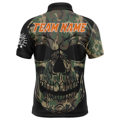 Custom Bowling Polo Shirts, Camo Bowling Shirt Custom Skull Bowling Jersey Men Bowling Polo Shirt For Team