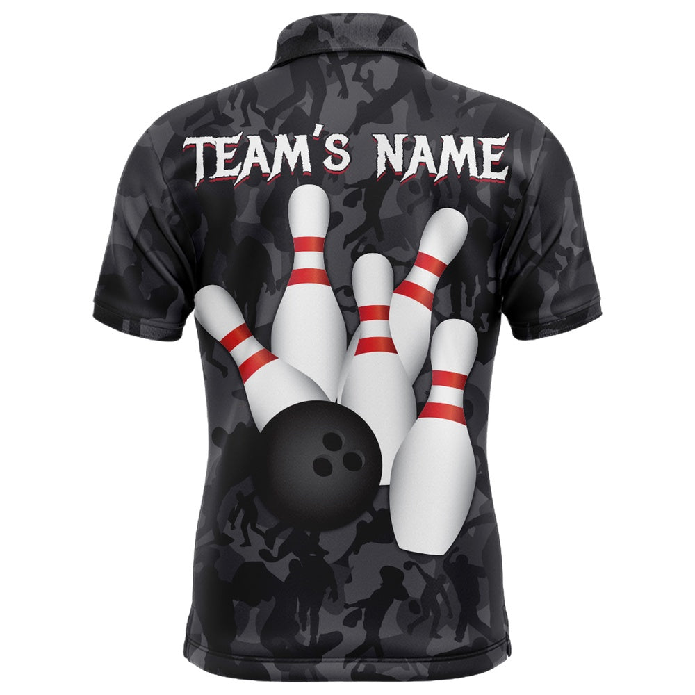 Custom Bowling Polo Shirts, Camo Bowling Shirt Men Custom American Bowling Jersey Team League Bowling Polo Shirt