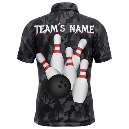 Custom Bowling Polo Shirts, Camo Bowling Shirt Men Custom American Bowling Jersey Team League Bowling Polo Shirt