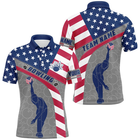 Custom Bowling Polo Shirts, Camo Us Flag Bowling Shirt Patritotic Bowling Team Jersey Polo Bowling Shirt For Men