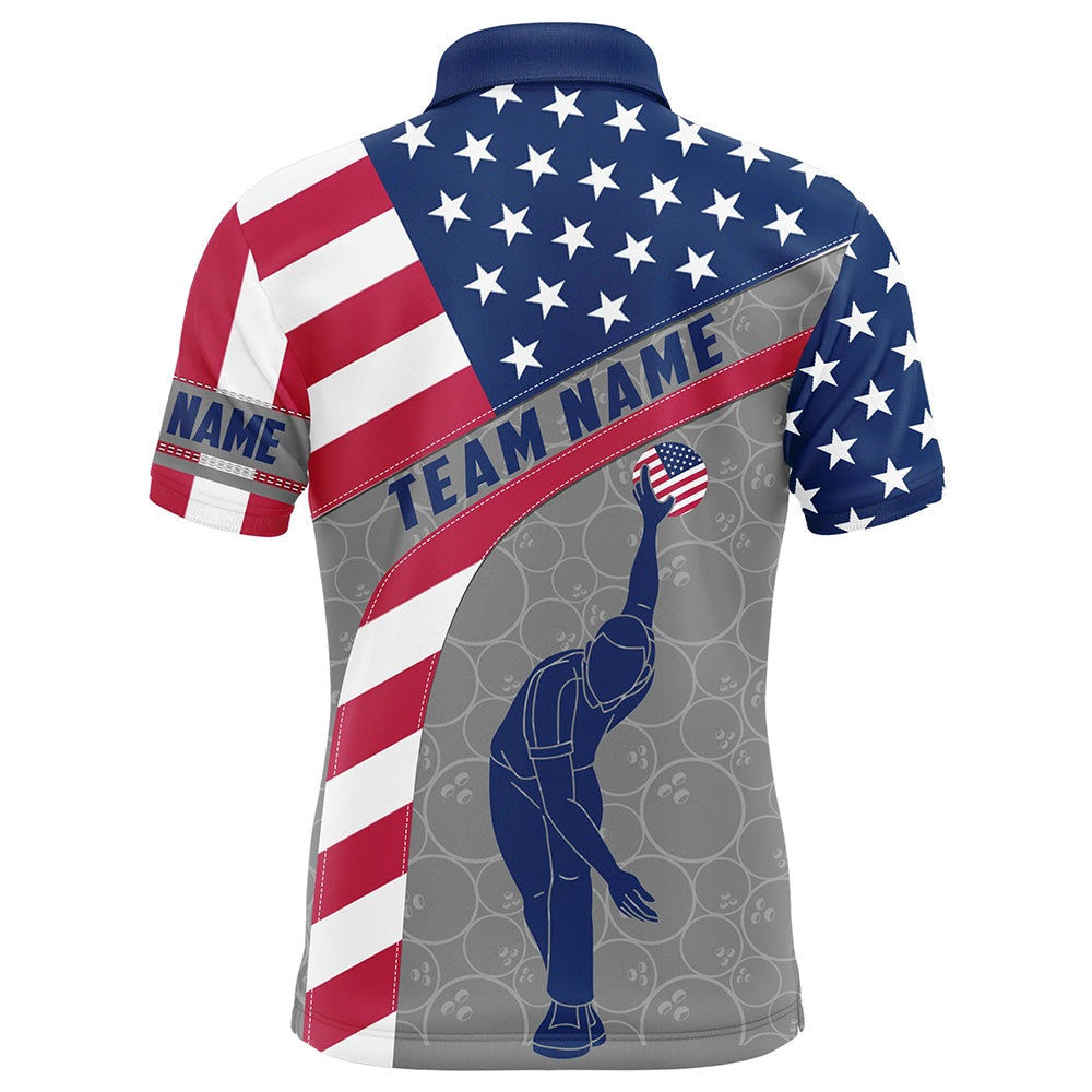 Custom Bowling Polo Shirts, Camo Us Flag Bowling Shirt Patritotic Bowling Team Jersey Polo Bowling Shirt For Men