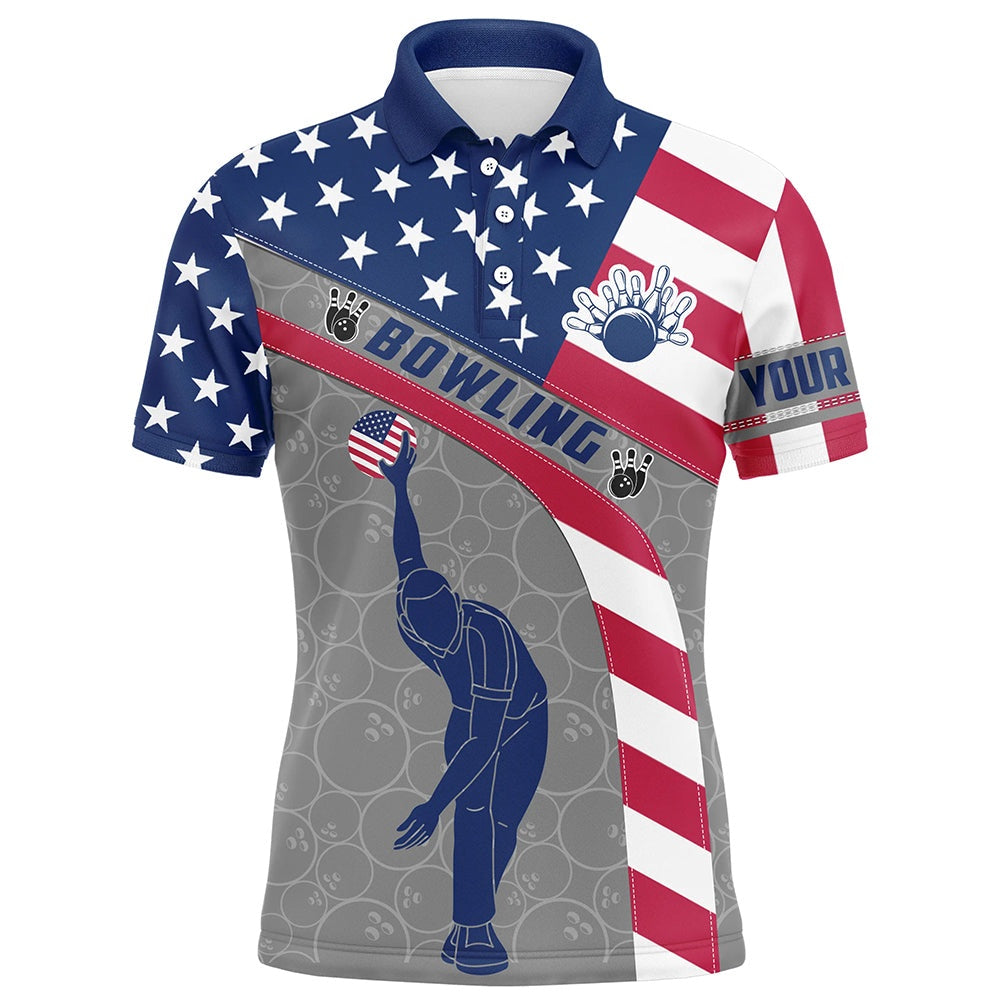 Custom Bowling Polo Shirts, Camo Us Flag Bowling Shirt Patritotic Bowling Team Jersey Polo Bowling Shirt For Men