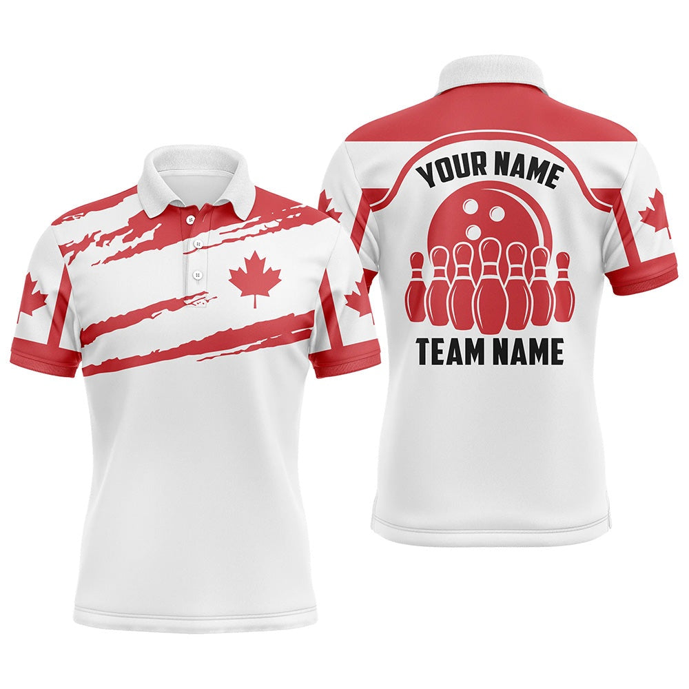 Custom Bowling Polo Shirts, Canada Bowling Polo Shirts For Men, Custom Canadian Flag Bowling Team Jersey Bowler Outfit