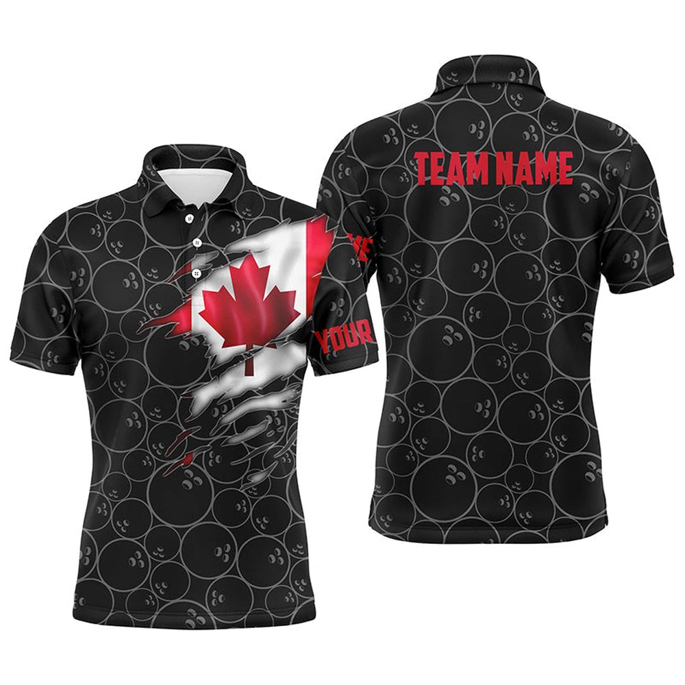 Custom Bowling Polo Shirts, Canada Bowling Polo Shirts For Men, Custom Canadian Flag Bowling Team Jersey Bowling Pattern