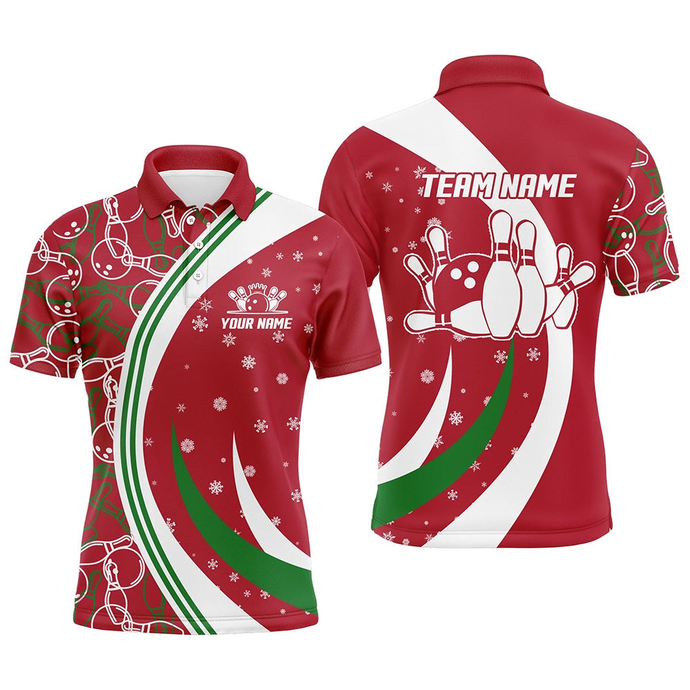 Custom Bowling Polo Shirts, Christmas Bowling Shirt For Men Custom Bowling Jersey Team League Bowling Polo Shirt