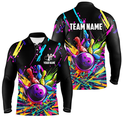 Custom Bowling Polo Shirts, Colorful Bowling Jerseys Bowling Polo, Zip Shirt For Men Custom Bowling Team Shirts For Bowlers