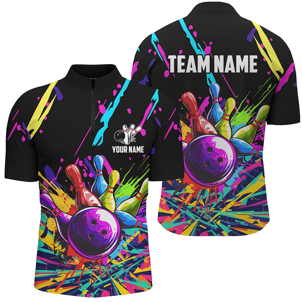 Custom Bowling Polo Shirts, Colorful Bowling Jerseys Bowling Polo, Zip Shirt For Men Custom Bowling Team Shirts For Bowlers