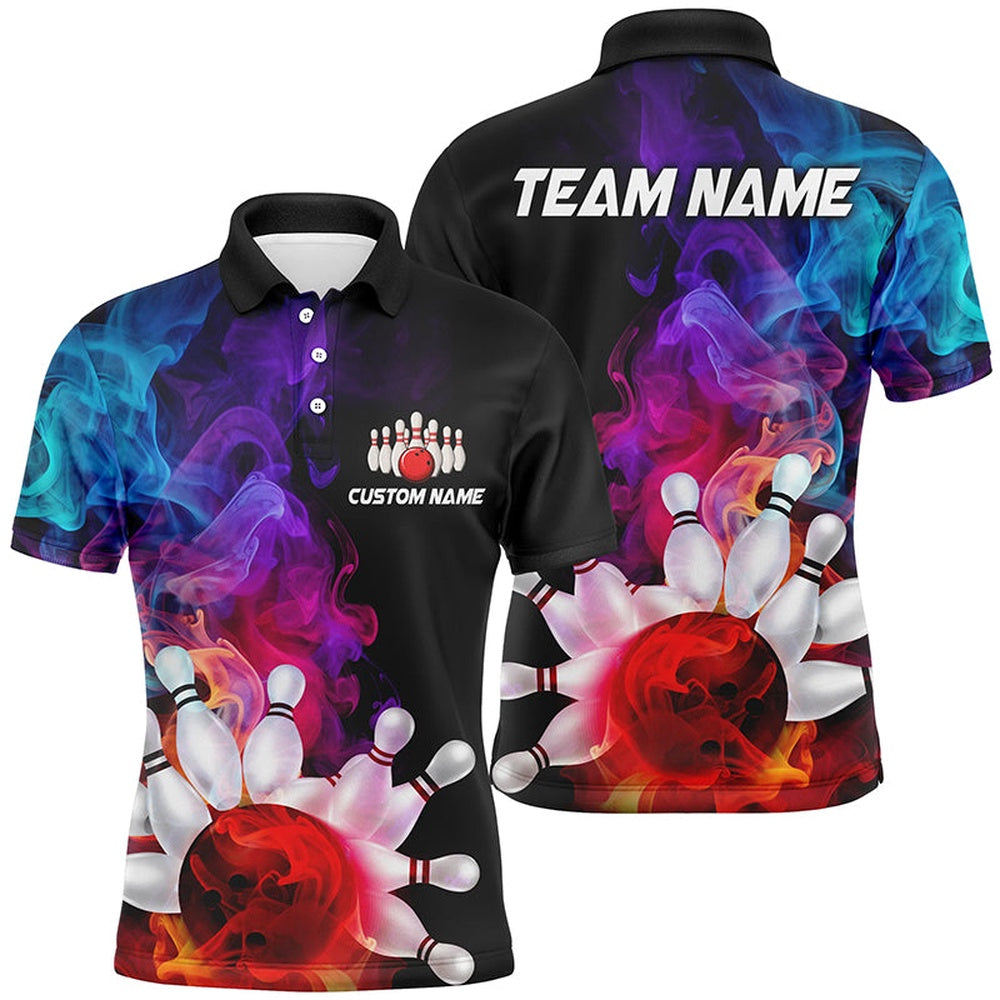 Custom Bowling Polo Shirts, Colorful Bowling Polo Shirts For Men Smoke Bowling Jerseys Bowling Team Shirts