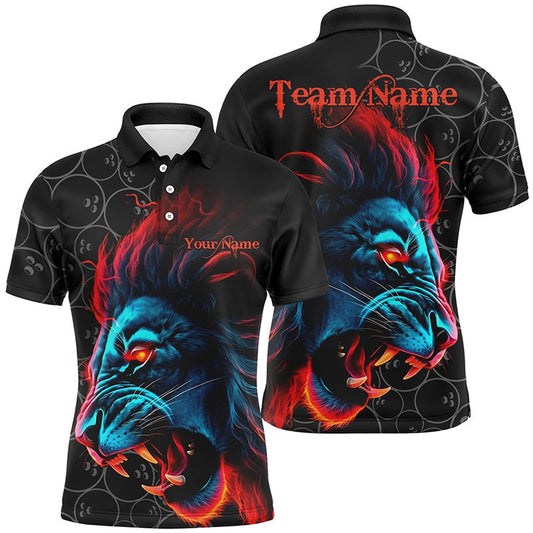 Custom Bowling Polo Shirts, Colorful Lion Bowling Team Jerseys Custom Men Bowling League Polo Shirts Bowlers Outfits Apparel