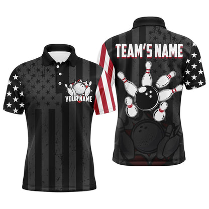 Custom Bowling Polo Shirts, Custom American Bowling Shirt For Men Black Bowling Jersey Team League Bowling Polo Shirt