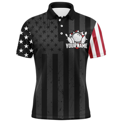 Custom Bowling Polo Shirts, Custom American Bowling Shirt For Men Black Bowling Jersey Team League Bowling Polo Shirt