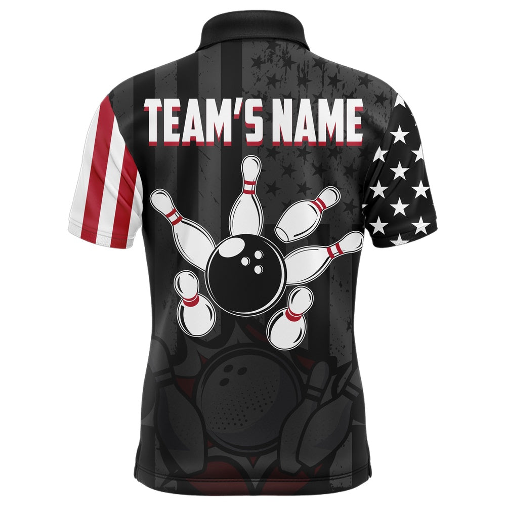 Custom Bowling Polo Shirts, Custom American Bowling Shirt For Men Black Bowling Jersey Team League Bowling Polo Shirt