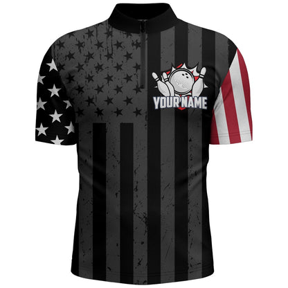 Custom Bowling Polo Shirts, Custom American Bowling Shirt For Men Black Bowling Jersey Team League Bowling Zip Shirt